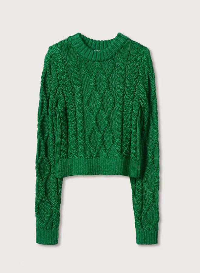 Mango - Prendas y accesorios para sumarse al verde. Jersey troquelado con brillos, de Mango. Precio: 39,99€.