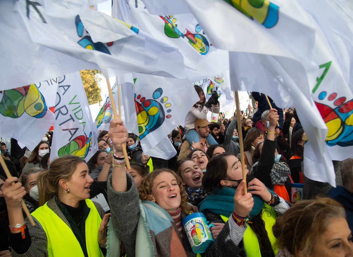 Los jóvenes se manifiestan en contra de las «imposiciones ideológicas» del Gobierno al derecho a la vida. 