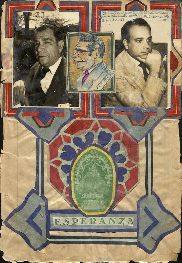 Una página de los Recuerdos de Cristino. Arriba, un grupo de actores aficionados sin identificar. Recuerdos familiares de la Primera Comunión. Archivo Municipal de Toledo. 