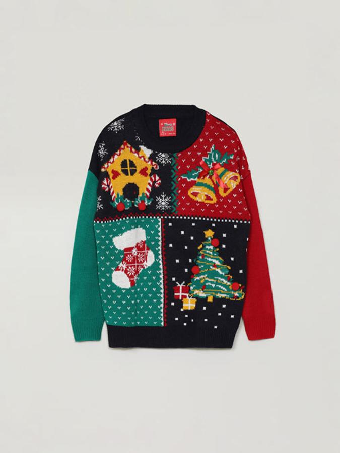 Lefties - Jerséis navideños para lucir estas fiestas. Jersey navideño con música y luces, de Lefties. Un diseño con el que no pasar inadvertida estas fiestas que además de cómodo es muy cálido. Precio: 19,90€