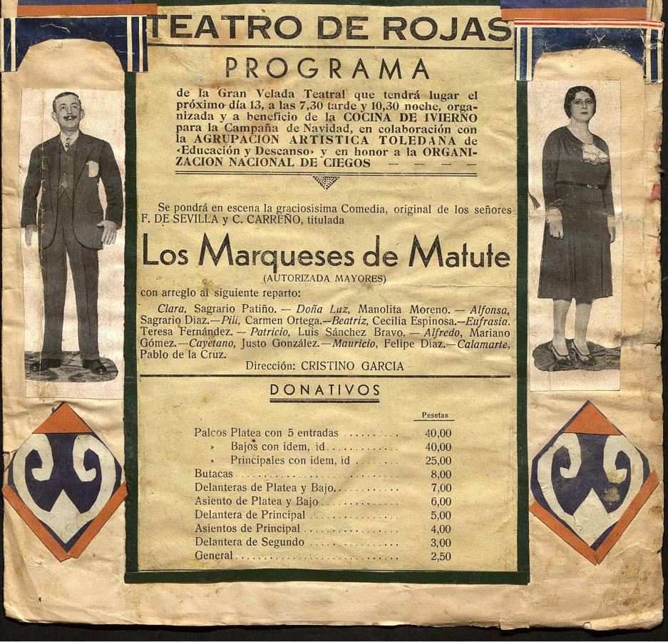 Los Marqueses de Matute. Función dirigida por Cristino García en el Rojas «en honor de la Organización Nacional de Ciegos» a cargo de la Agrupación Artística Toledana de Educación y Descanso. Archivo Municipal de Toledo. 