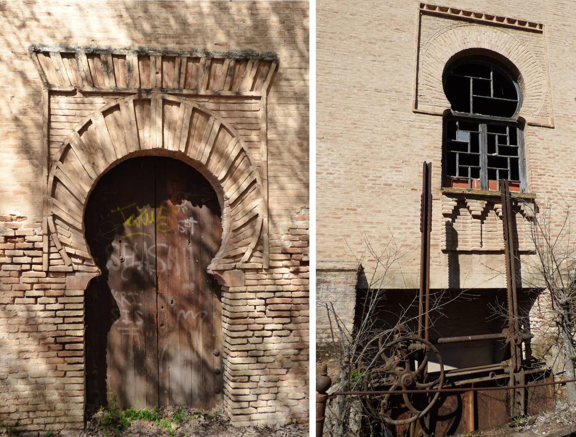 Detalles de una puerta lateral de la central y una de las ventanas sobre una compuerta reguladora de la corriente para mover las turbinas (2015). FOTO RAFAEL DEL CERRO. 