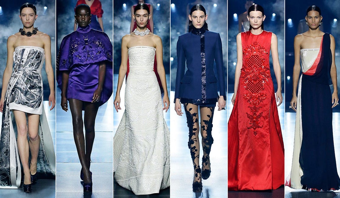 Fendi Alta Costura primavera/ verano 2022. Kim Jones ha presentado su colección de Fendi Couture inspirada en Roma en un entorno futurista. Una colección que supone el debut de Jones como director artístico de mujer de la casa italiana y qeu reunía a algunos de los rostros de la moda más importantes del planeta como son Kate Moss y su hija, Lila Moss, a Christy Turlington, Naomi Campbell, Bella Hadid, Demi Moore o Cara Delevingne, entre otros. Sobre la pasarela, vestidos con dibujos hecho a mano con la técnica del claroscuro, bordados reproduciendo el tallado de la piedra y volúmenes de la antigua y eterna Roma.