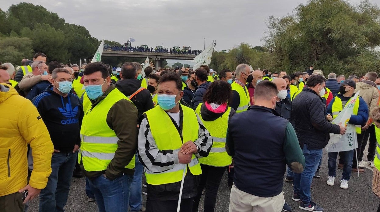 Los agricultores muestran su hartazgo bloqueando la AP-4 en Sevilla