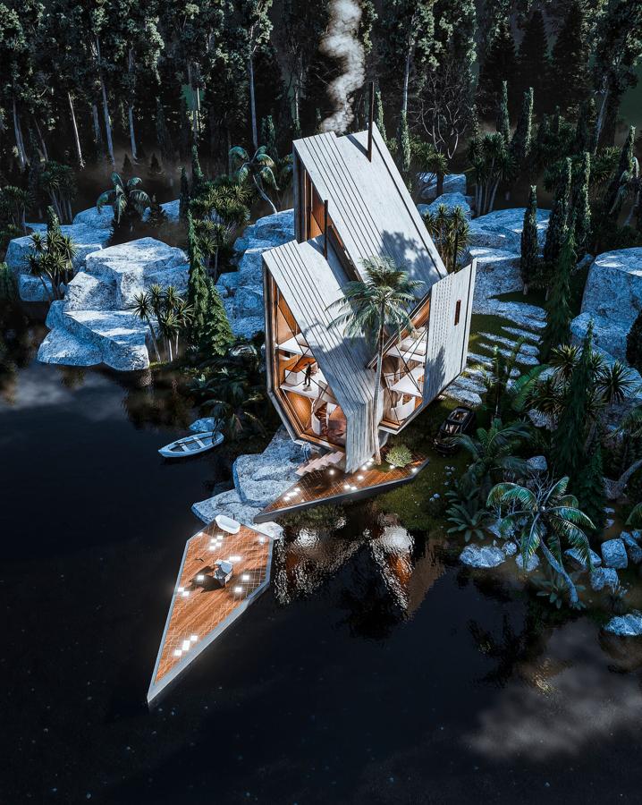 Así es 'Broken Diamond House'. Desde que tuviese lugar la pandemia los destinos en los que se aseguro casi una completa privacidad y dependencia se han convertido en algunos de los más demandados. Por un lado, los refugios ‘aislados’ del mundo como las islas privadas: y por otro, los yates, caravanas y demás vehículos que permiten viajar con la casa a todas partes.