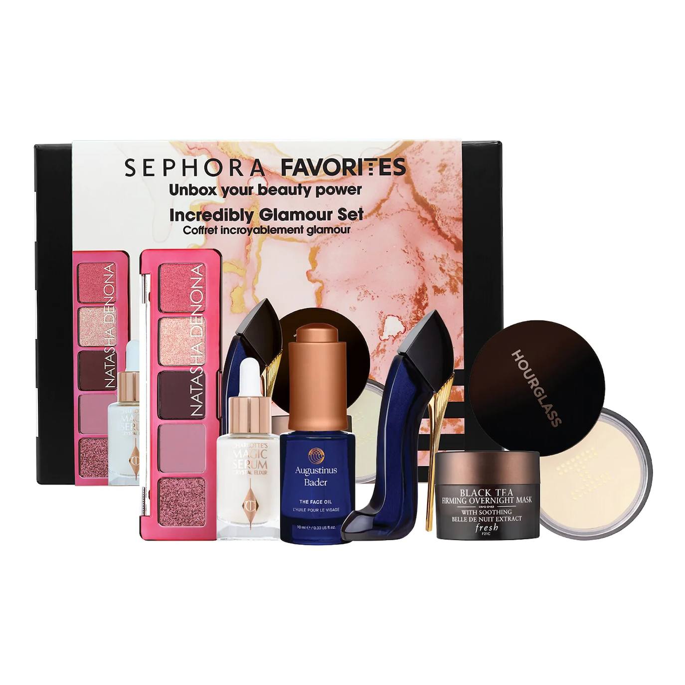 Para las mamás más beauty, que no prescinden de nada en su look: Incredibly Glamour de Sephora Collection (78,99 €). Este cofre incluye desde maquillaje hasta perfume, pasando por el cuidado de la piel: The Face Oil (30 ml), de Augustinus Bader; Black Tea Firming Overnight Mask (100 ml), de Fresh; Translucent Setting Powder, de Hourglass; Very Good Girl Eau de Perfume (80 ml), de Carolina Herrera; The Love Palette, de Natasha Denona; The Mini Magic Serum (8 ml), de Charlotte Tilbury.