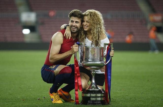 Copa del Rey 2015. La pareja celbra la Copa del Rey de fútbol del FC Barcelona ante el Athletic de Bilbao disputada en 2015.