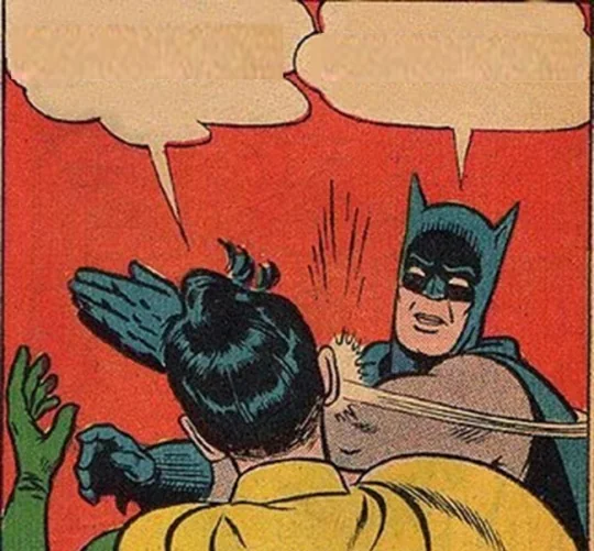 La bofetada de Batman es la imagen gráfica del zasca, palabro que ya es palabra por obra y gracia de la RAE. Los bocadillos están para imaginar situaciones.