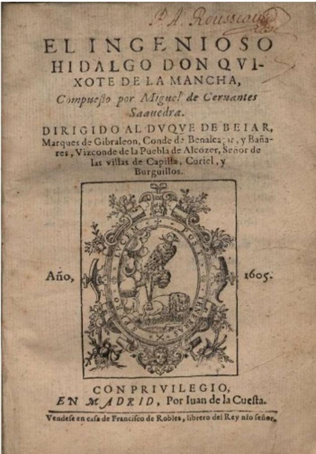 Primera edición del Quijote. La primera edición de 'El ingenioso hidalgo don Quixote de la Mancha', de Miguel de Cervantes Saavedra, 1605, es una muestra de los valiosos fondos de la Real Biblioteca del Palacio Real de Madrid que formarán parte de la exposición inaugural. El ejemplar fue un regalo de doña Luisa de Orleans a Alfonso XIII en 1921. Conserva la encuadernación original en pergamino, incluidas las correíllas que se anudaban sobre el corte del libro para cerrarlo mejor.