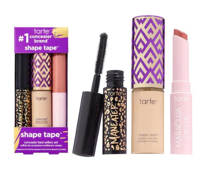 Estuche de maquillaje Shape Tape de Tarte: 18 €, en Sephora (antes 29,99 €).. Incluye el corrector sharpe tate, número uno de marcas de correctores en Estados Unidos, una máscara de pestañas maneater tamaño viaje, para unas pestañas voluminosas, largas y rizadas, y un bálsamo de labios con brillo en color rosa.