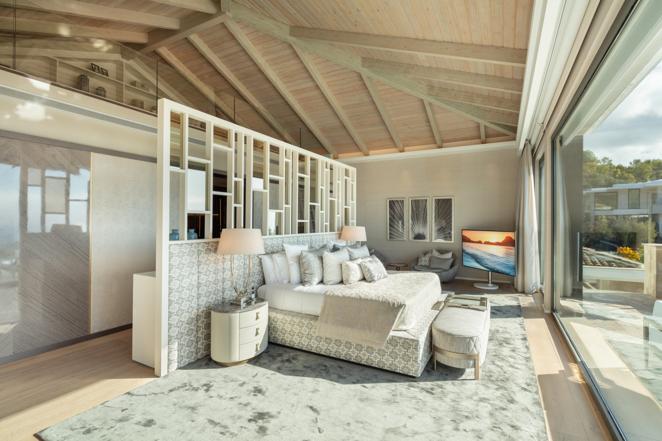 Villa Olympus, una mansión de lujo en Marbella. Dormitorios de grandes dimensiones con muebles de diseño y primeras calidades.