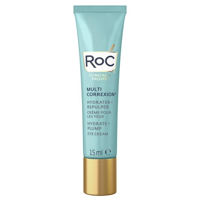 Contorno de ojos Roc Multi Correción Hydrate + Plump (27,90 €). Esta crema en gel, hace uso del poder del ácido hialurónico, para rellenar líneas y arrugas instantáneamente. Simultáneamente, los péptidos levantan y reafirman visiblemente el contorno de los ojos, mientras la cafeína despierta y alivia la aparición de bolsas e hinchazón. Un contorno 3 en 1 que te ayudará a rejuvenecer tu mirada.