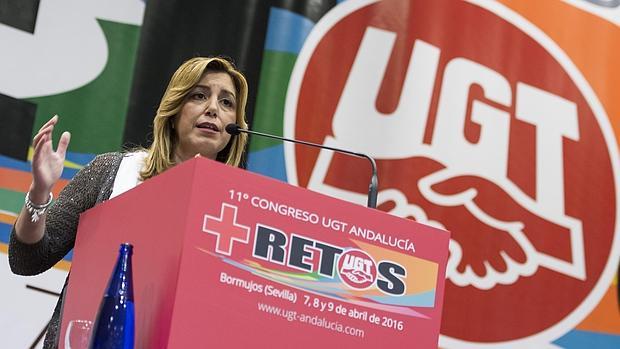 La presidenta de la Junta de Andalucía, Susana Díaz, durante su intervención en la inauguración del undécimo congreso de UGT-Andalucía