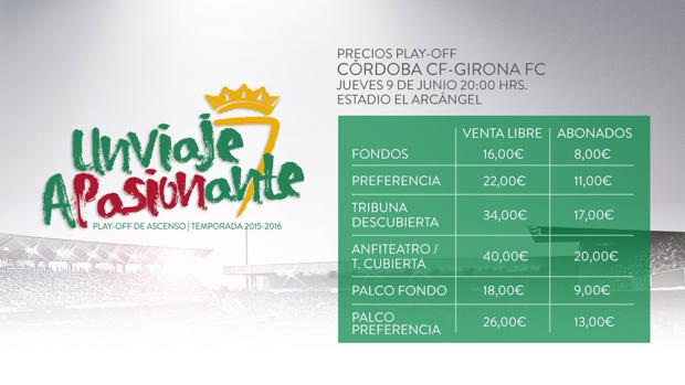 Carteld e precios publicado por el Córdoba CF