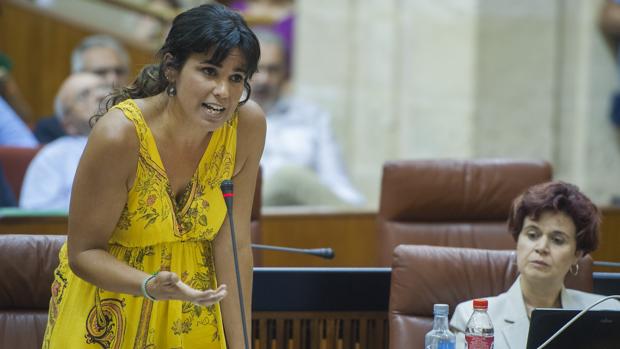 Teresa Rodríguez durante una intervención en el Parlamento de Andalucía