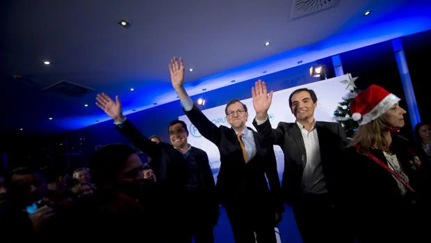 Juanma Moreno, Mariano Rajoy y José Antonio Nieto el pasado fin de semana en Córdoba