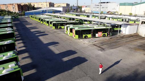 Autobuses de la empresa pública en sus cocheras