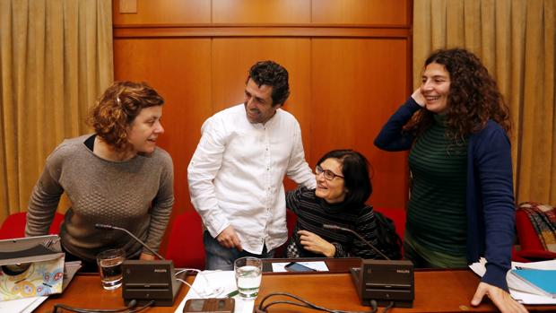 Rafael del Castillo, en el centro, junto a ediles de IU y Ganemos