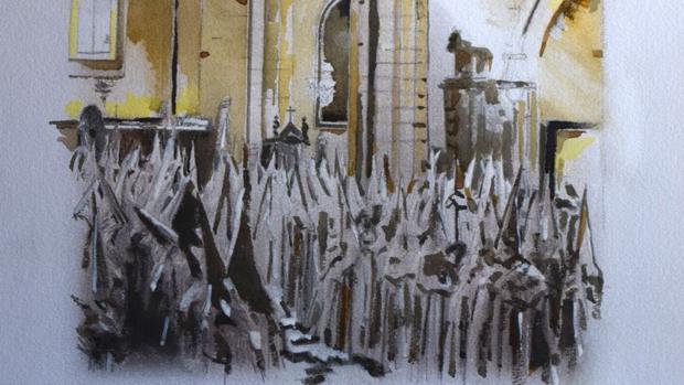 Álvaro Salmerón pinta la portada del boletín de Cuaresma de la hermandad de la Sentencia de Córdoba