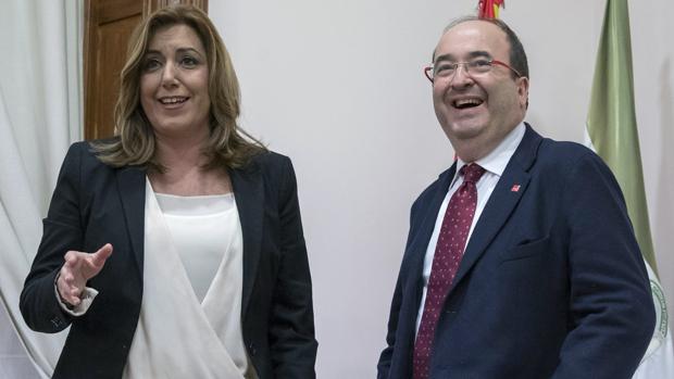 Susana Díaz y Miquel Iceta en la sede del PSOE andaluz