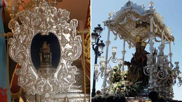 El «Pendón» –izquierda– es la única replica oficial y bendecia de la Virgen de la Bella de Lepe