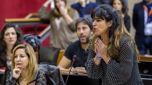 Teresa Rodríguez, en una sesión del Parlamento andaluz
