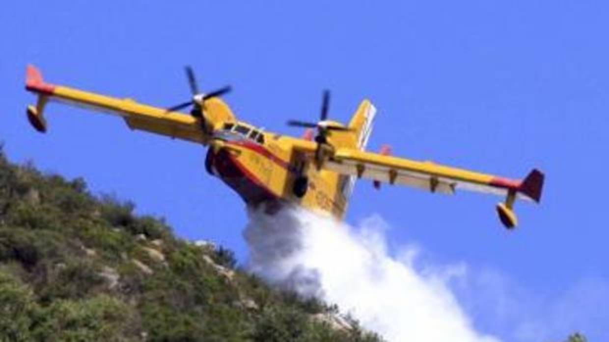 Un avión del Infoca libera agua