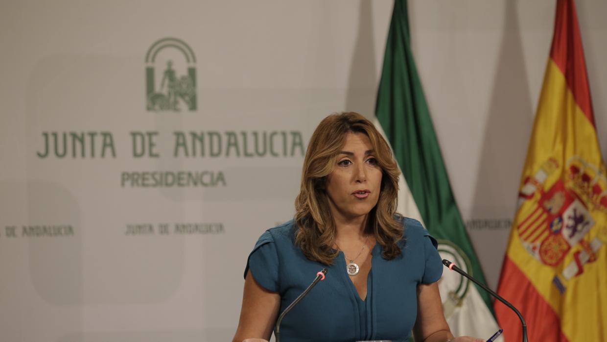Susana Díaz, durante su rueda de prensa tras el primer Consejo de Gobierno después de las vacaciones