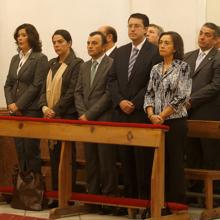 Rosa Aguilar, en 2008, en la misa en honor a San Rafael con otros cargos del cogobierno IU-PSOE
