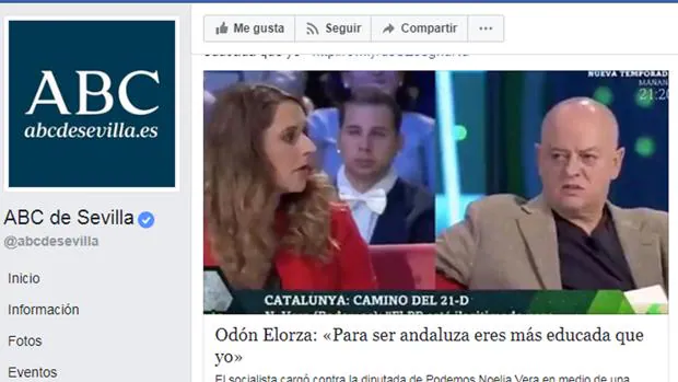 La información sobre el comentario de Elorza en el Facebook de ABC de Sevilla