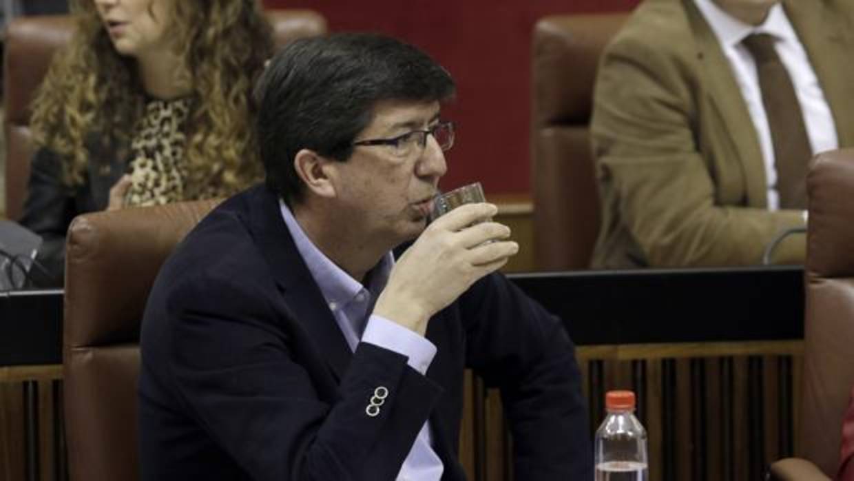 El líder de Ciudadanos en Andalucía, Juan Marín, en su escaño del Parlamento