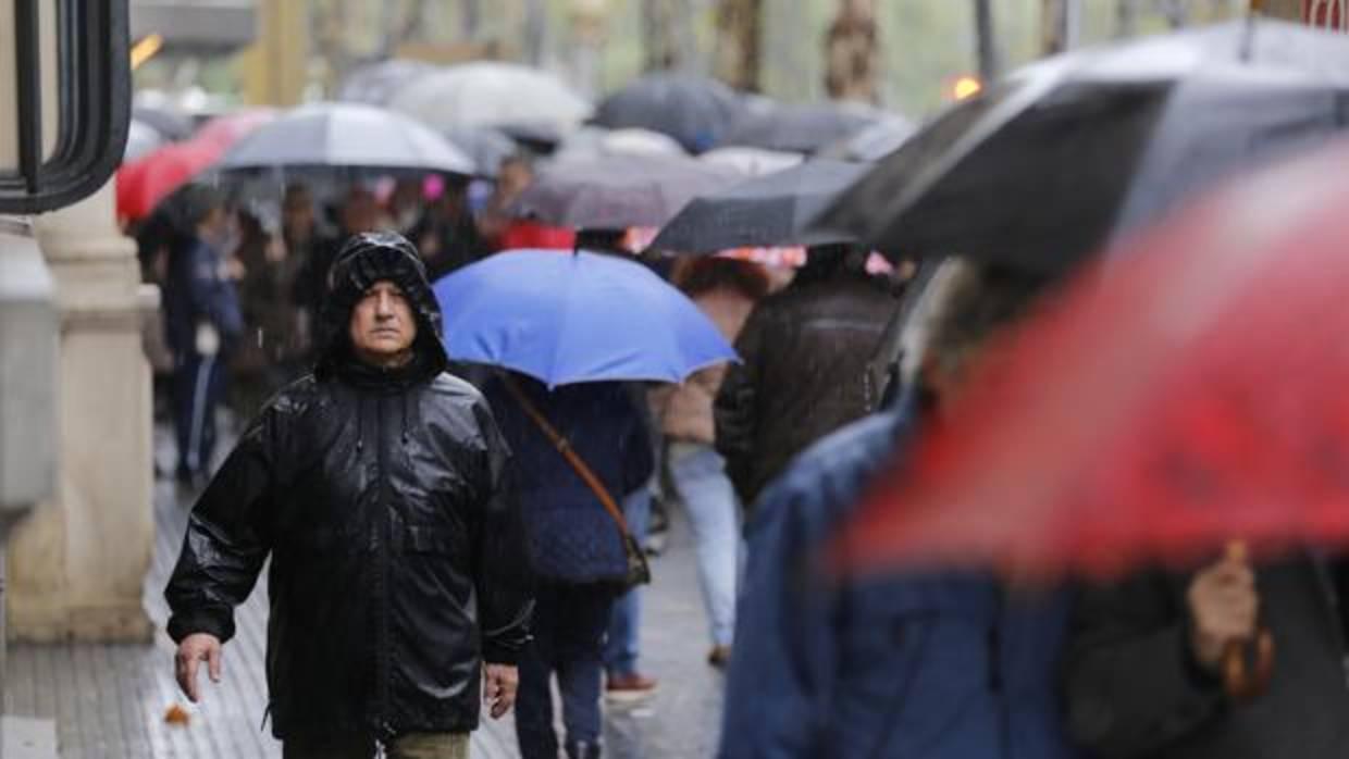 Varias personas caminan bajo la lluvia en Córdoba