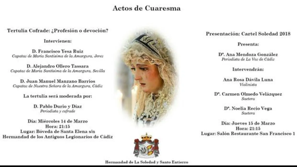 Actos de Cuaresma de la cofradía del Santo Entierro en Cádiz
