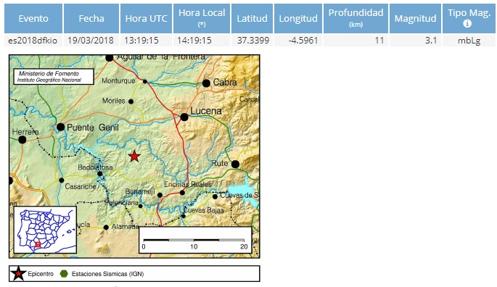 Registran un terremoto de 3,1 grados en Benamejí (Córdoba)