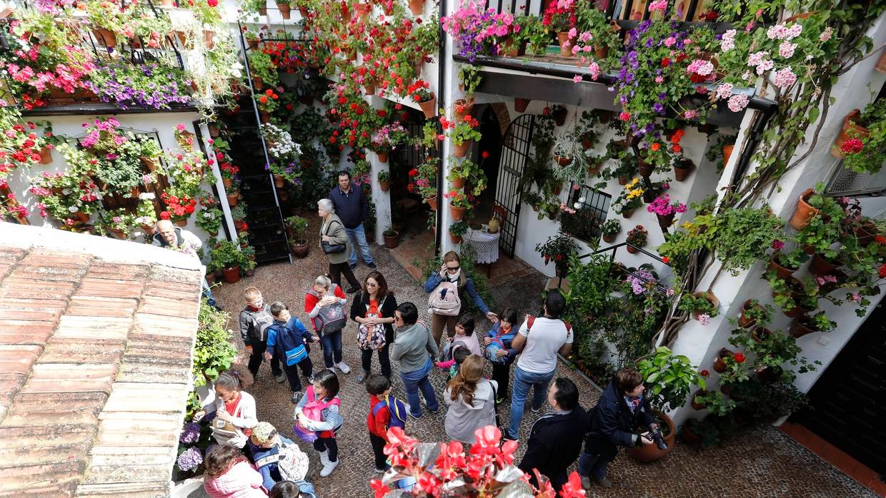 Un grupo de visitantes en un patio de Martín de Roa