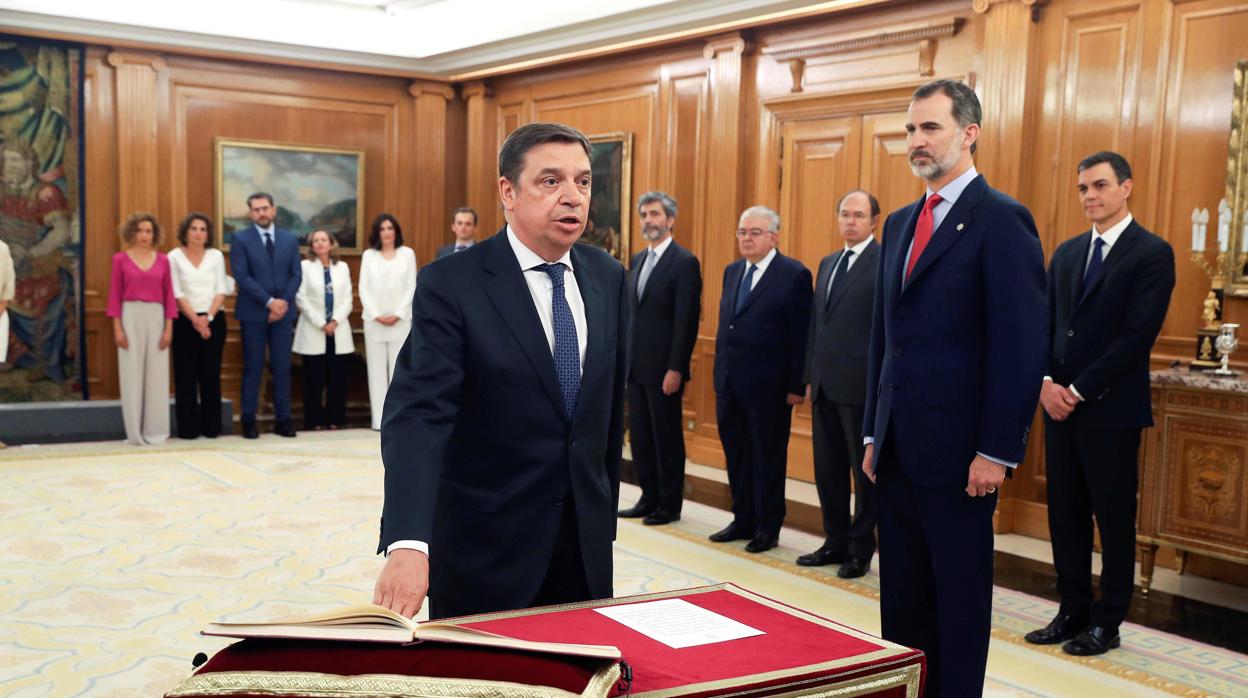 Luis Planas, durante la toma del cargo como ministro de Agricultura ante el Rey Felipe VI