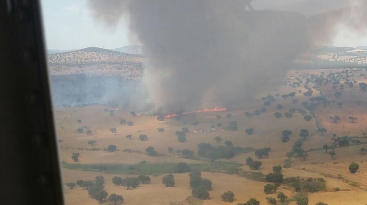 El Infoca de Córdoba moviliza sus efectivos por un incendio de dehesa en Belalcázar