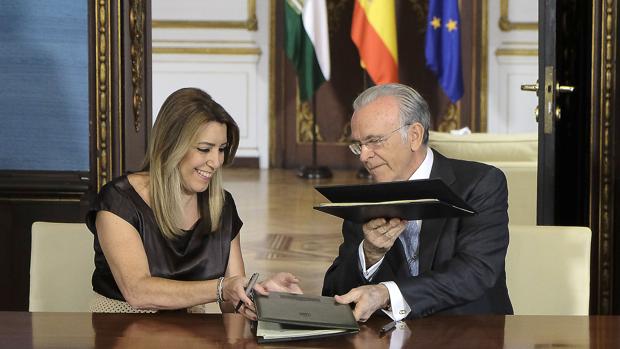 Susana Díaz acuerda con Isidro Fainé 59 millones para acción social de La Caixa en Andalucía