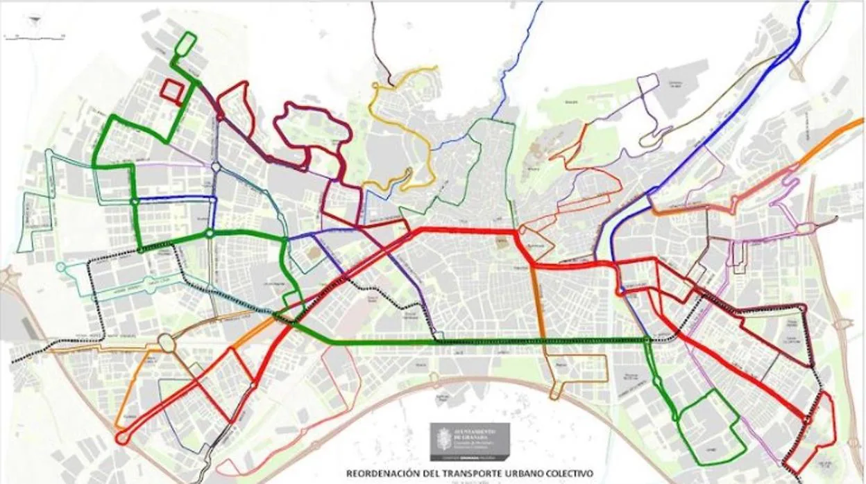 Imagen del futuro mapa de autobuses de Granada que entrará en funcionamiento el 16 de julio.