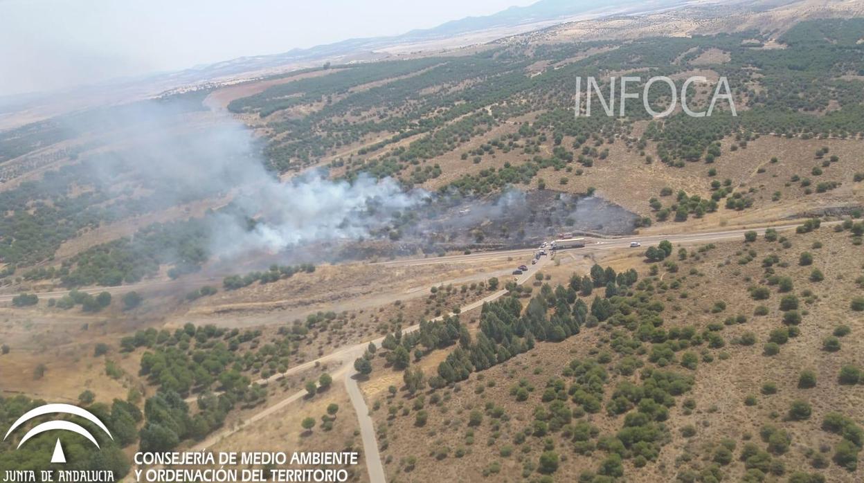 Imagen aérea del incendio tomada por personal del Infoca