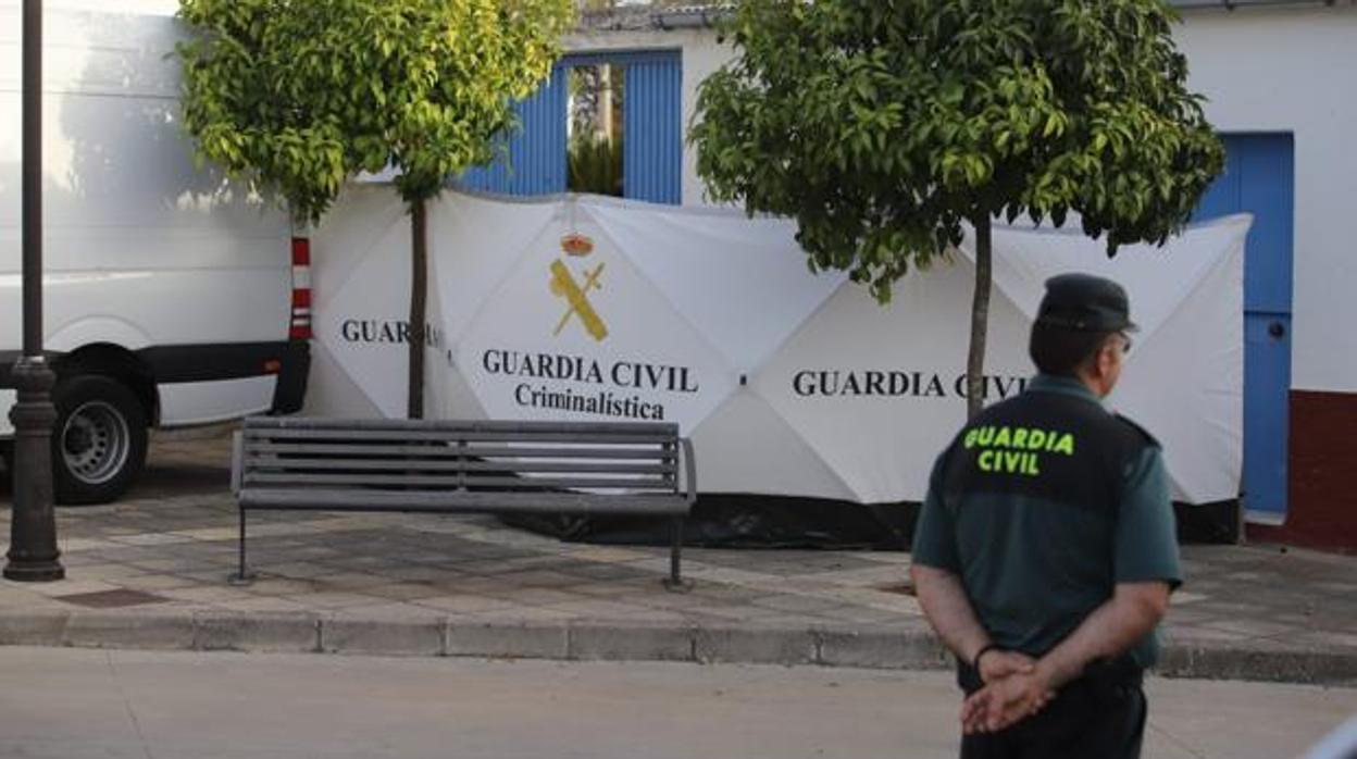 Agentes de la Guardia Civil en el operativa montado esta tarde en la vivienda del fallecido