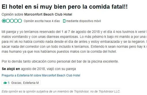 El hotel de Torremolinos acumula quejas por enfermedad de los clientes desde 2012