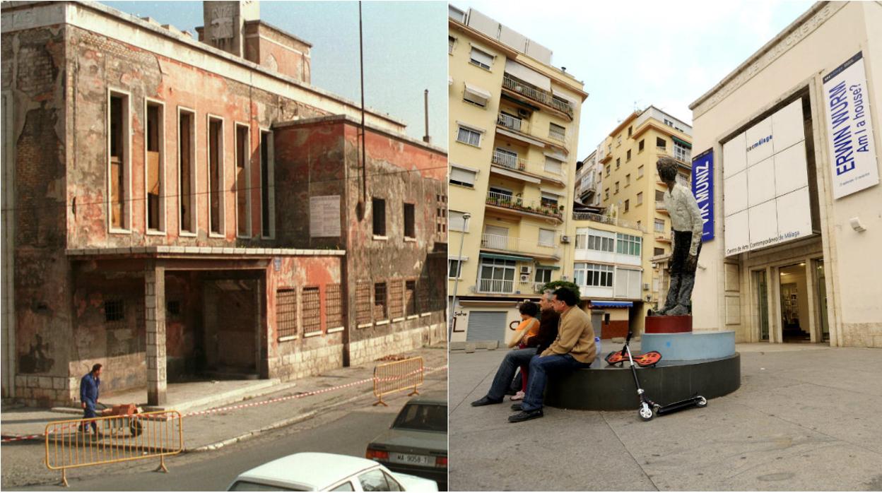 Fachada del CAC de Málaga, antes y después de la reforma