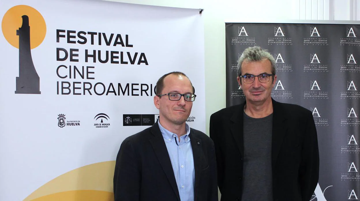 Los directores del Festival de Cine onubense y de la Academia, en la presentación