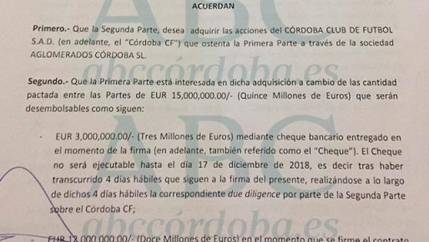 Aquí tienes los documentos en los que Jesús León firmó el preacuerdo de venta del Córdoba CF