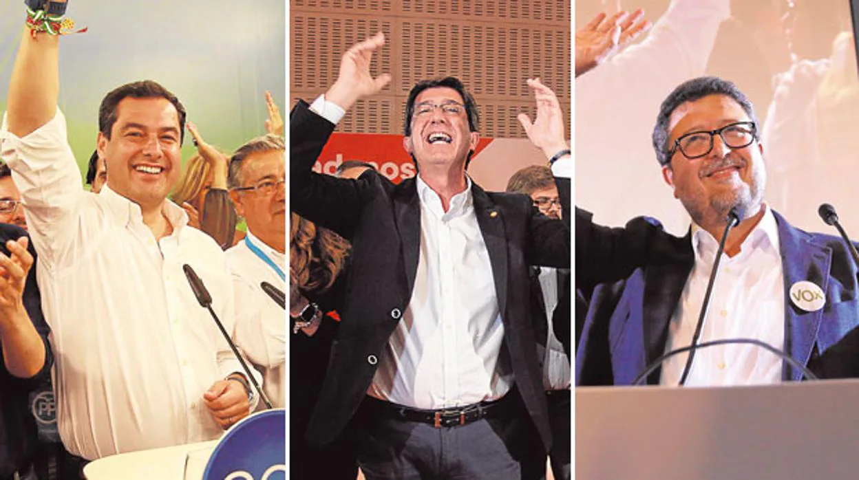Moreno, Marín y Serrano, en la noche electoral el pasado 2D