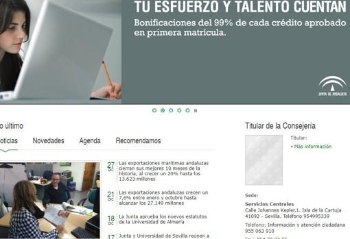 La web de la Consejería de Economía