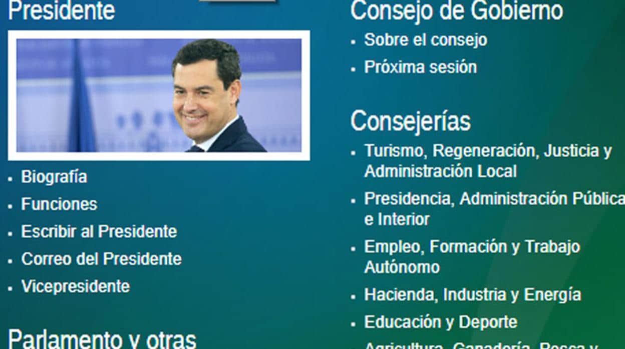 La web de la Junta de Andalucía, ya actualizada con las consejerías nuevas