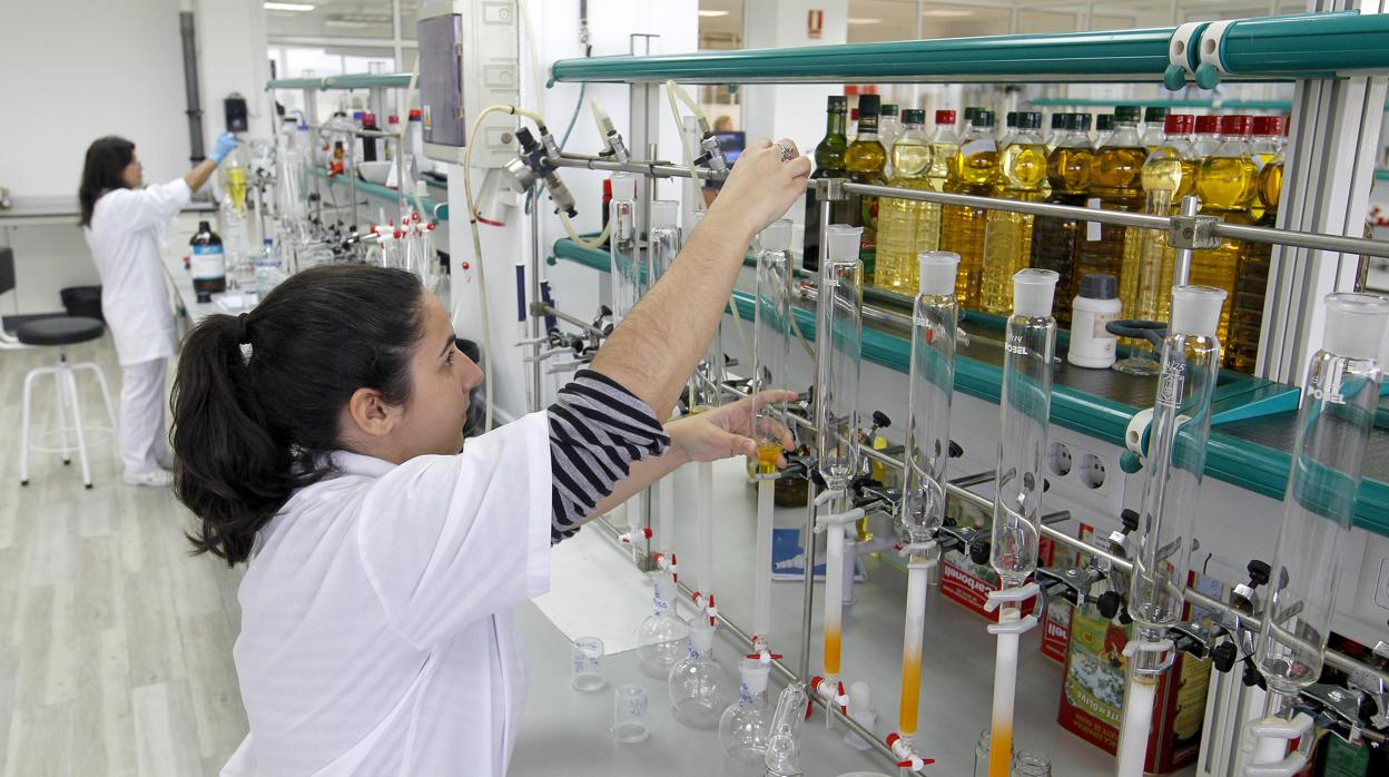 Laboratorios de Deoleo en la planta de envasado de Alcolea