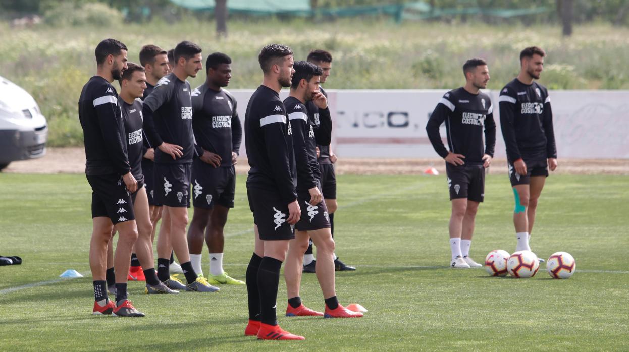 Los jugadores del Córdoba siguen las instrucciones del entrenador